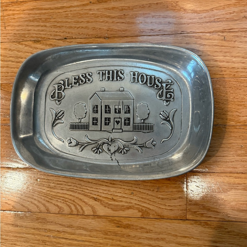 Wilton Armetale Elegant Metal Plate Dish Tray Bless This House